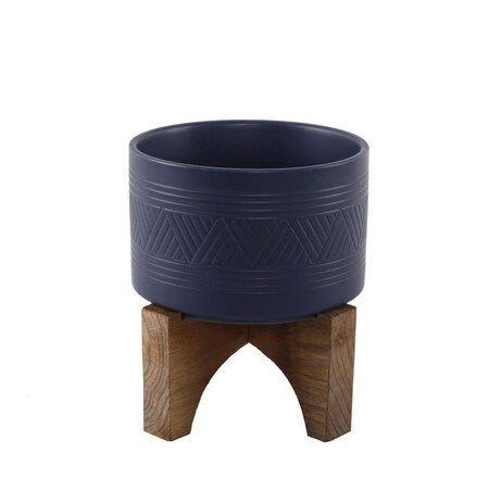 Conservatorio 7' Mountain Ceramic Planter on Wood StandMatte Navy CO2972916